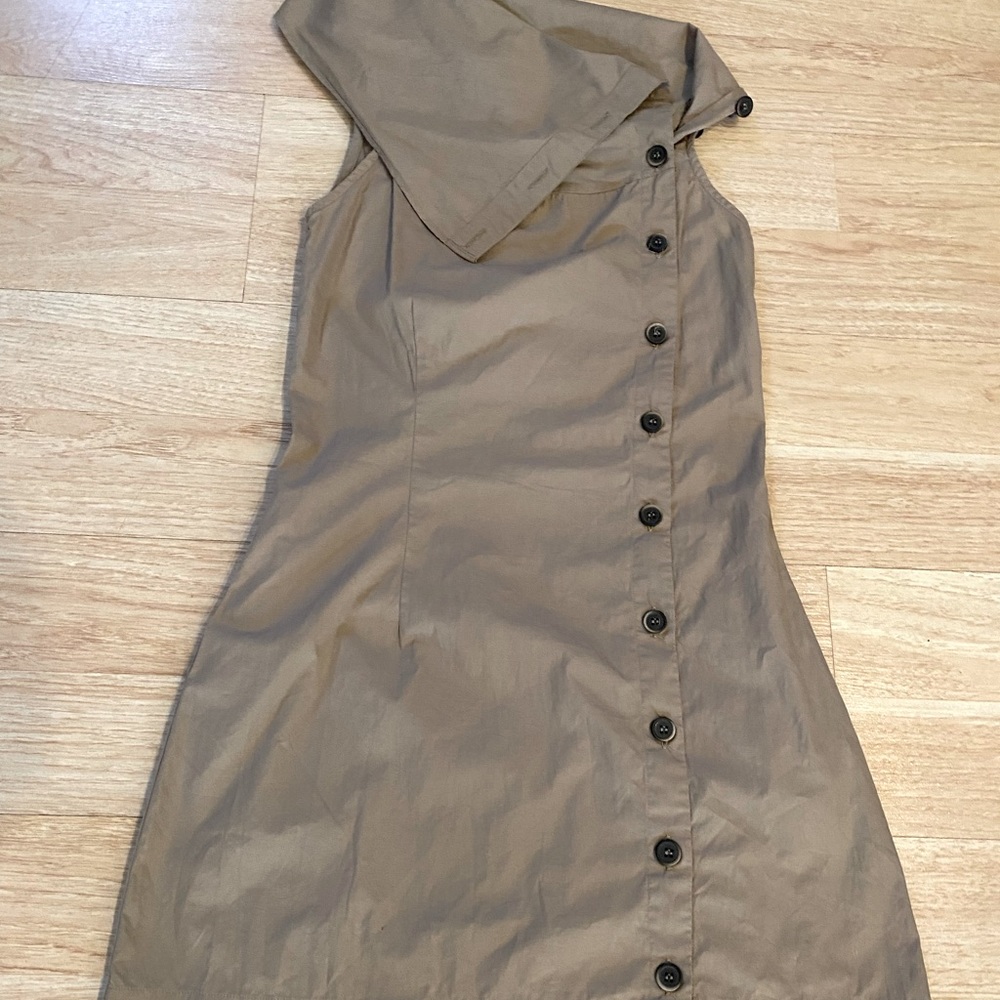 LaMADE tan asymmetrical midi dress